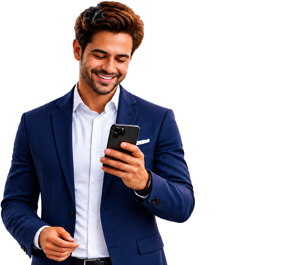 Profesional usando su teléfono dentro del ecosistema SIMART